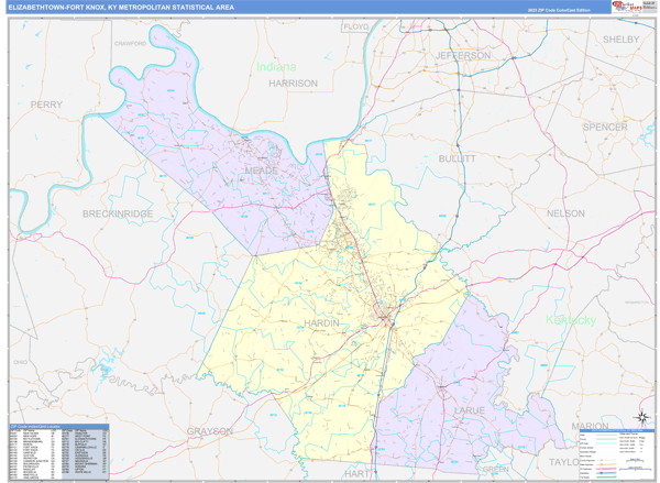Elizabethtown-Fort Knox Metro Area Digital Map Color Cast Style